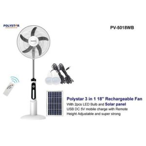 Polystar 3 In 1 18" Rechargeable Fan +2pcs Bulb & Solar