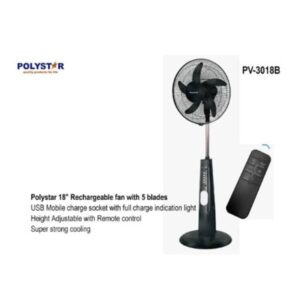 Polystar 18" RECHARGEABLE FAN WITH REMOTE, USB, LED LIGHT